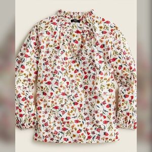 Scalloped tie-neck top in vintage floral